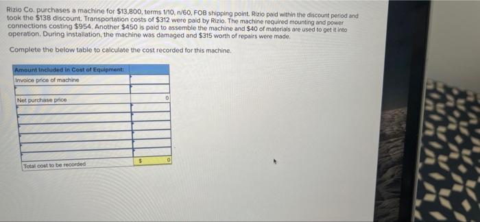chapter 8 exercise Rizio Co purchases a machine for $13,800, terms 110,