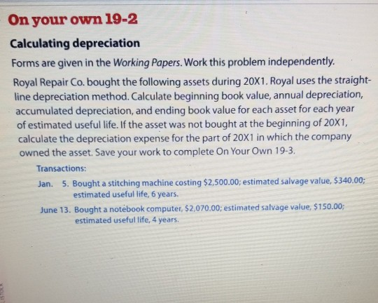 in the Working Papers. Work this problem independently. 1. Complete each plant