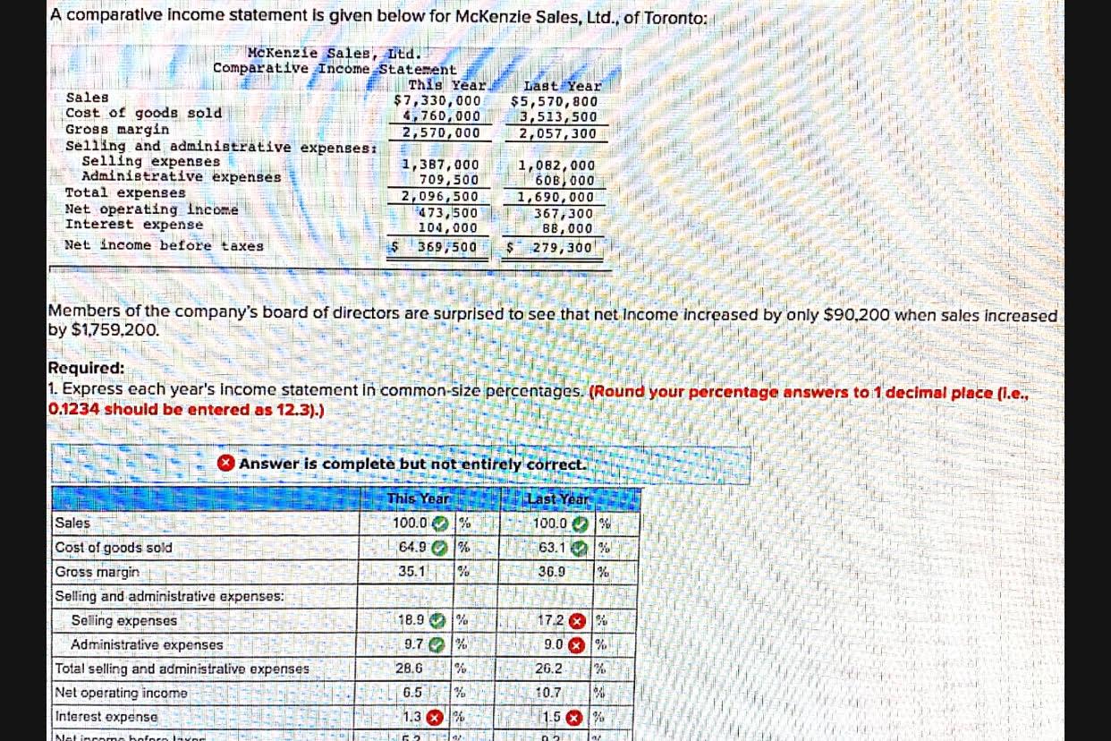  A comparative Income statement is given below for Mckenzie Sales, Ltd.,