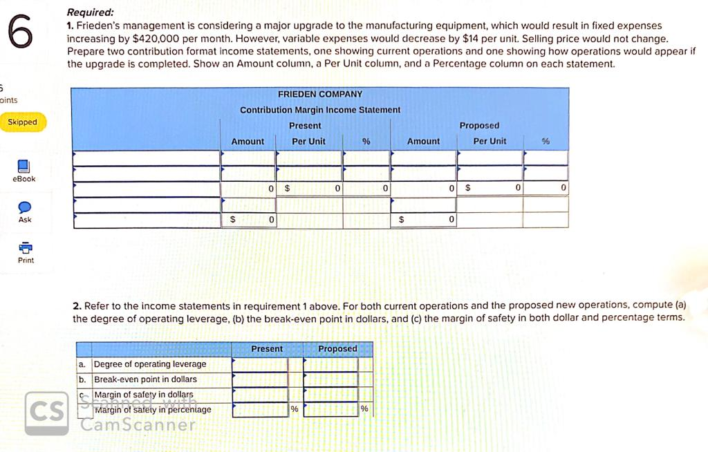 of Safety [LO4, LOS, LOO, LOT, LO8] Frieden Company's contribution format income