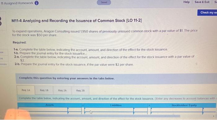  Seved Help 11 Assigned Homework Save & Exit se Check my