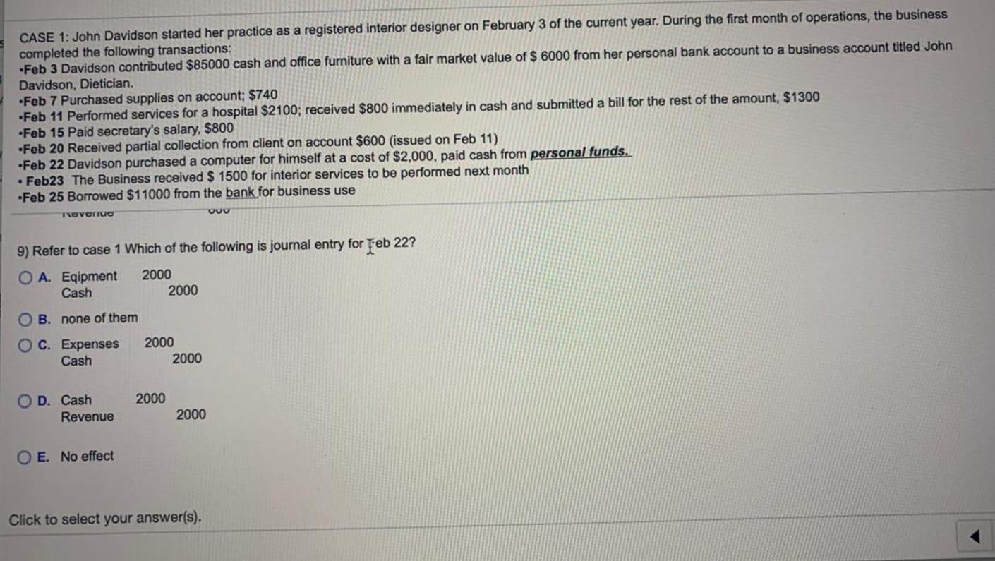 CASE 1: John Davidson started her practice as a registered interior