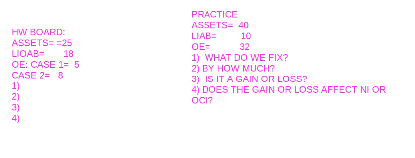 just do the hw problem HW BOARD: ASSETS= =25 LIOAB= 18 OE: