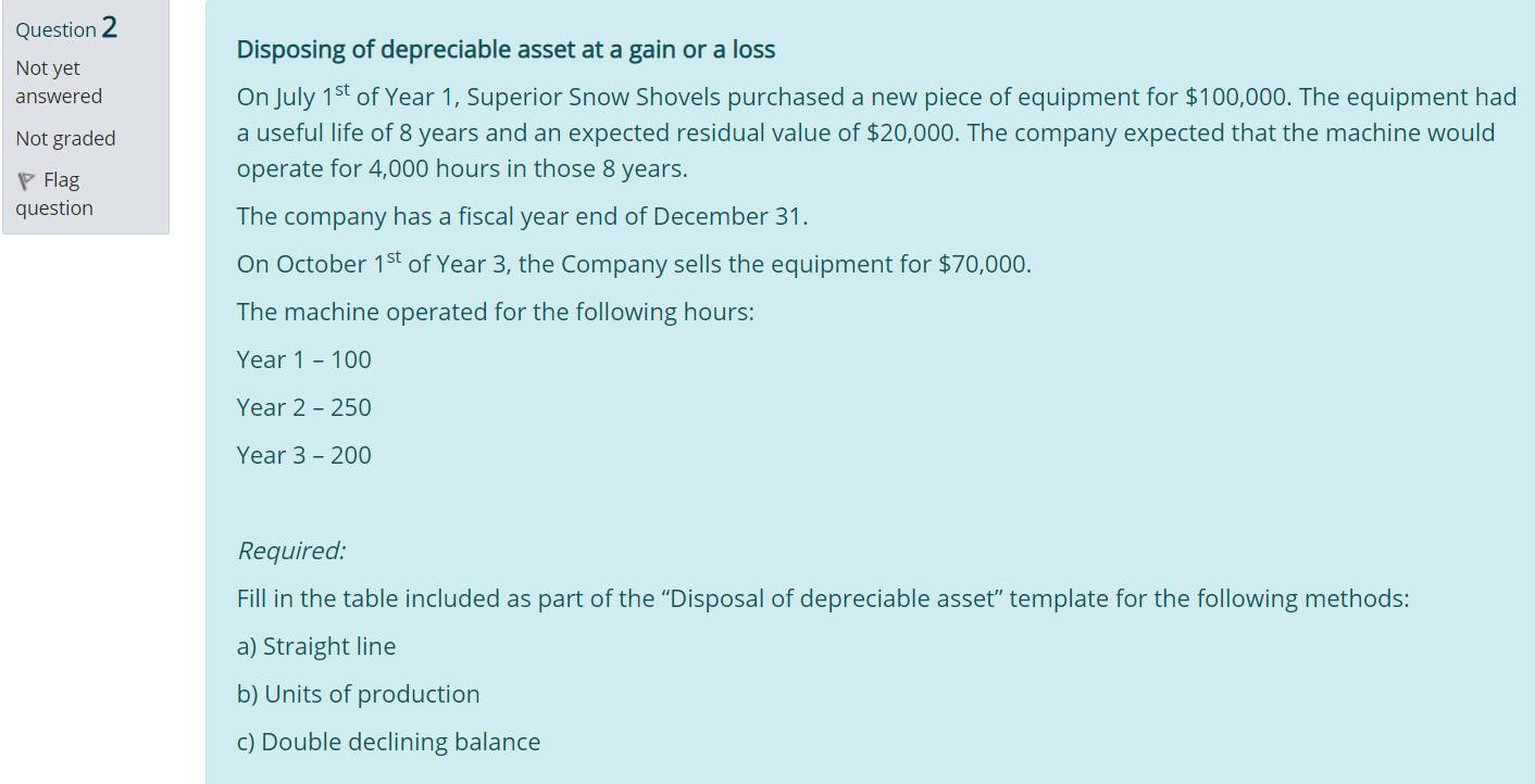  Question 2 Not yet answered Not graded P Flag question Disposing