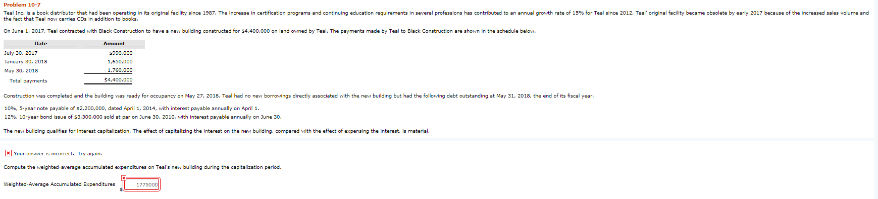 Problem 10-7 Teal Inc. is a book distributor that had been