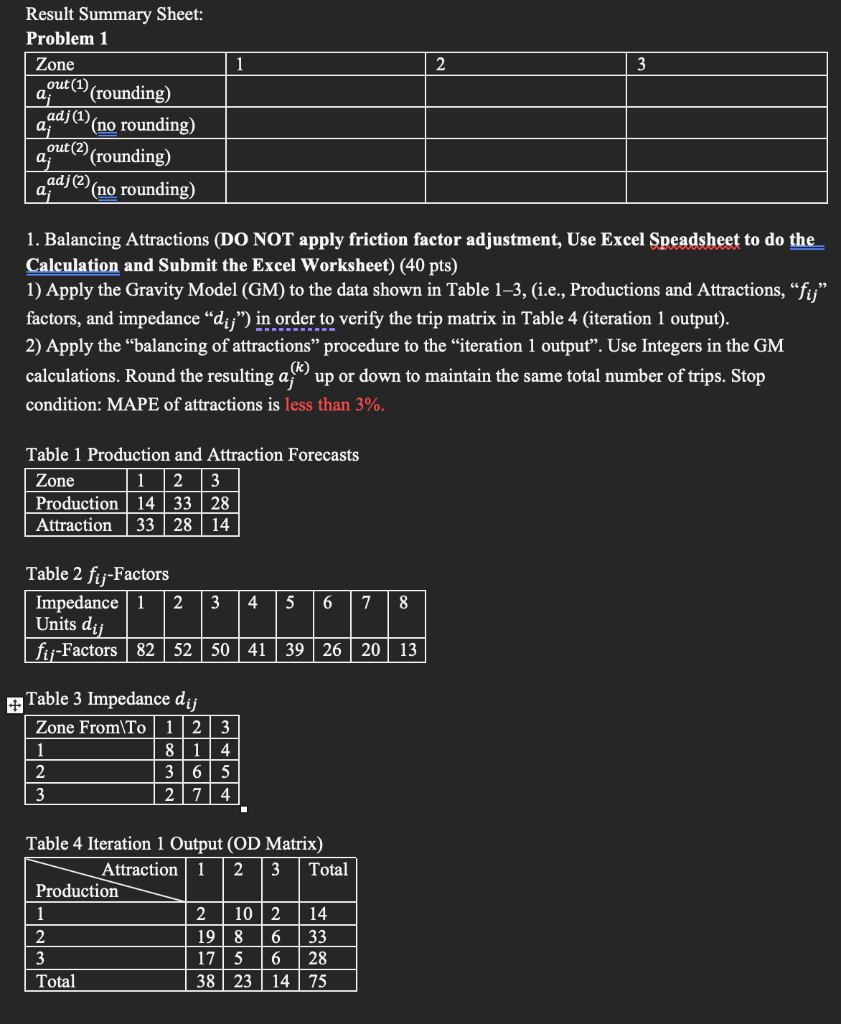 1 2 3 Result Summary Sheet: Problem 1 Zone ) aout