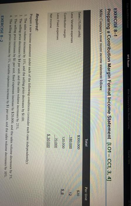  MHE Reader Maar Company Most Recent incoma. Counter EXERCISE 8-1 Preparing