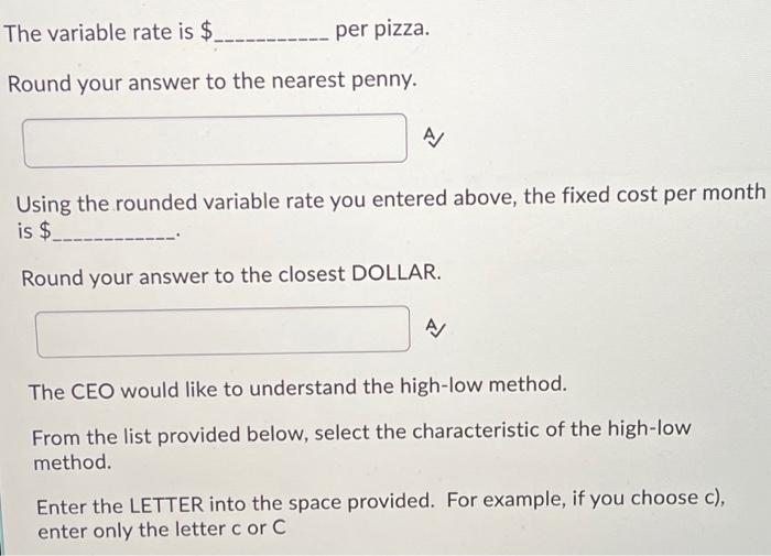pizza shop. Month Jan Feb Mar Apr May Jun Jul Aug Sep