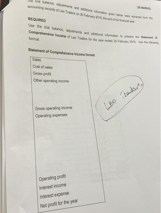  QUESTION 2. The trial balance, adjustments and additional information given below