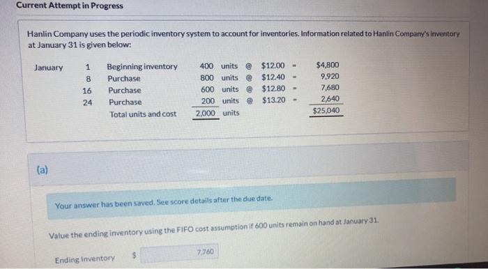  please answer part C Current Attempt in Progress Hanlin Company uses