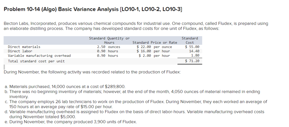  Problem 10-14 (Algo) Basic Variance Analysis (LO10-1, LO10-2, LO10-3] Becton Labs,
