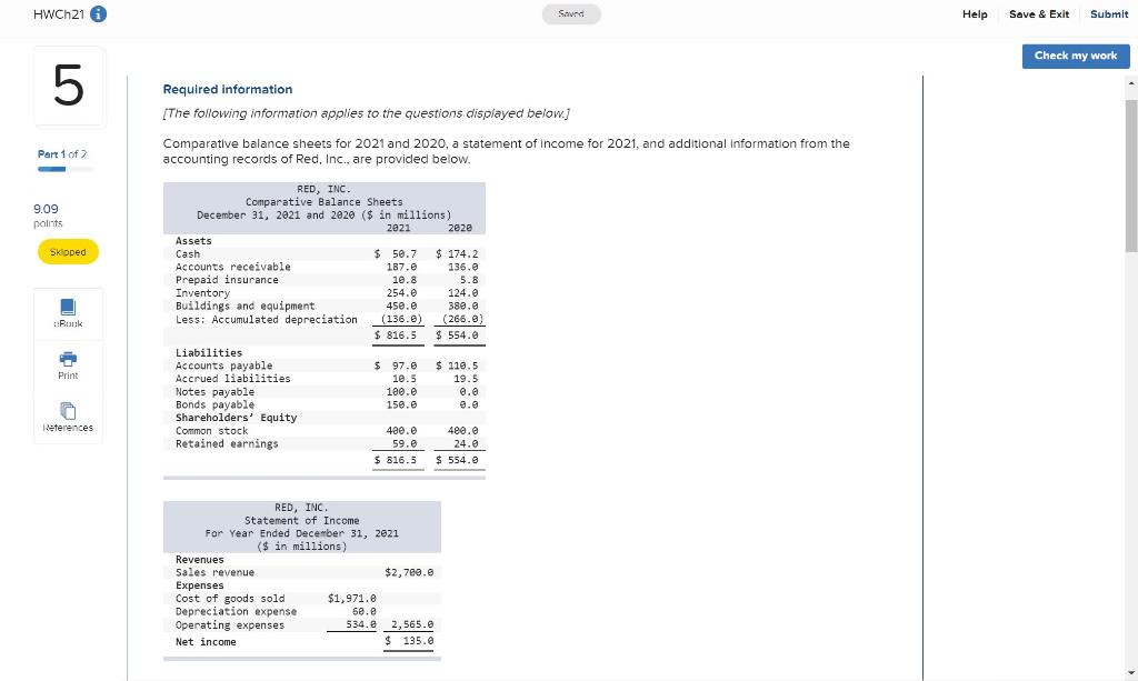 HWCh21 Help Save & Exit Submit Check my work 5 Required