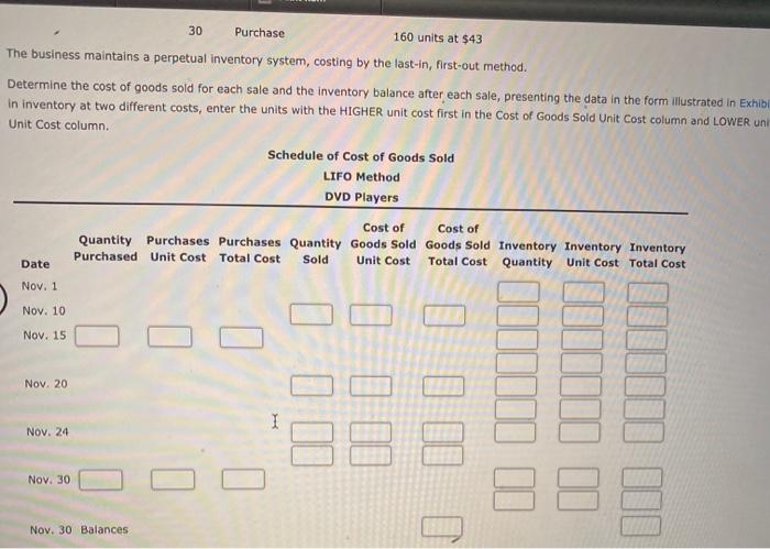 DVD players are as follows: November 1 Inventory 120 units at $39