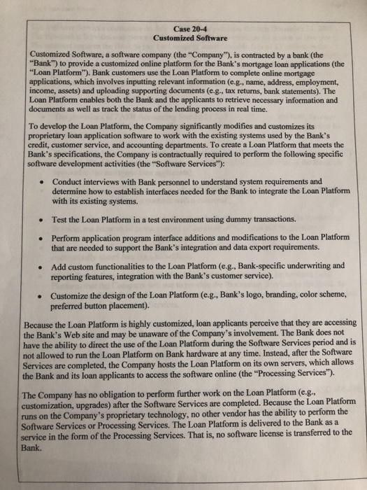  Case 20-4 Customized Software Customized Software, a software company (the "Company'),