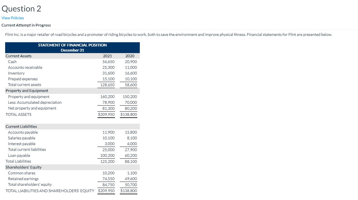 Question 2 View Policies Current Attempt in Progress Flint Inc. is