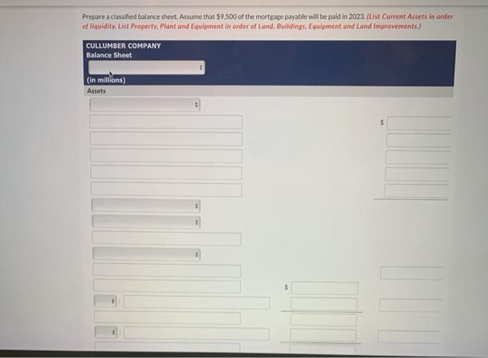 The following items are taken from the financial statements of Cullumber Company