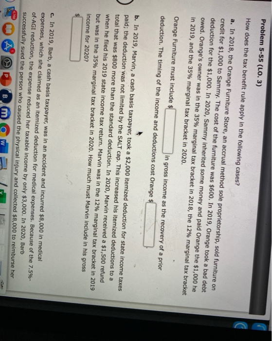  Problem 5-55 (LO. 3) How does the tax benefit rule apply