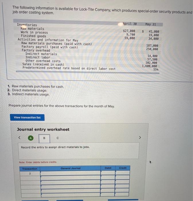 [The following information applies to the questions displayed below.) The following information