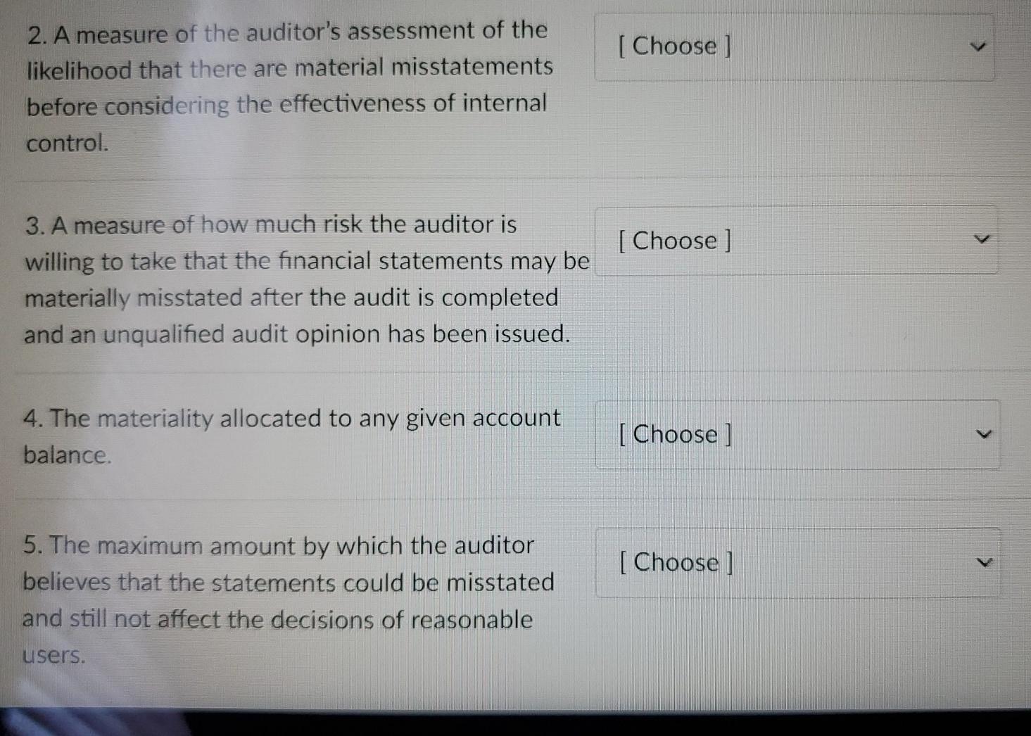 risk 2. Preliminary judgment about materiality 3. Inherent risk 4. Detection risk
