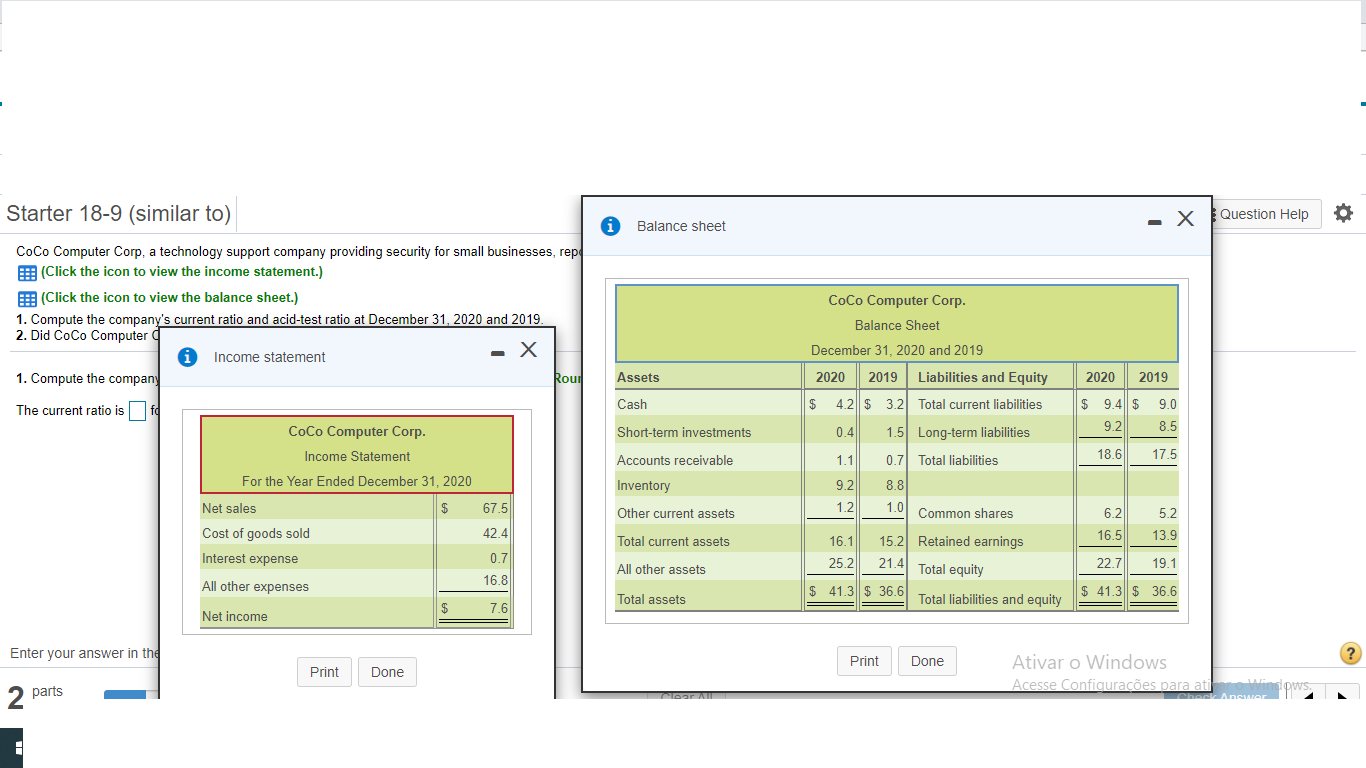 businesses, reported these summarized figures (in millions): (Click the icon to view