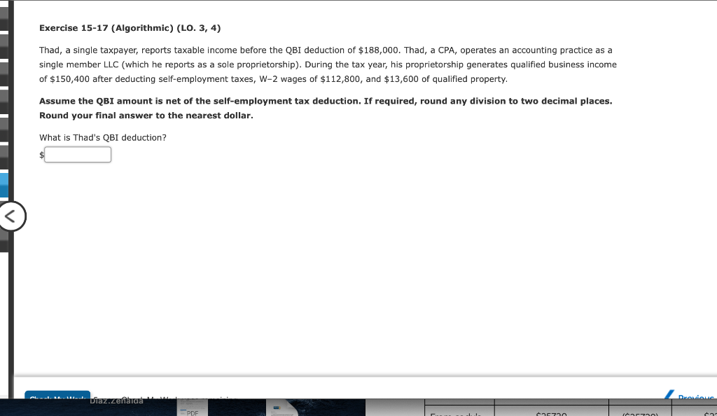 Exercise 15-17 (Algorithmic) (LO. 3, 4) Thad, a single taxpayer, reports