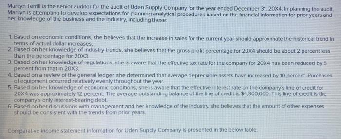 please complete it! Marilyn Terrill is the senior auditor for the audit