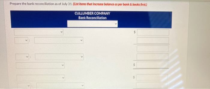 31, 2017, Cullumber Company had a cash balance per books of $6,305.00.