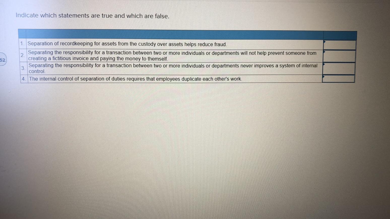  Indicate which statements are true and which are false. 52 1.