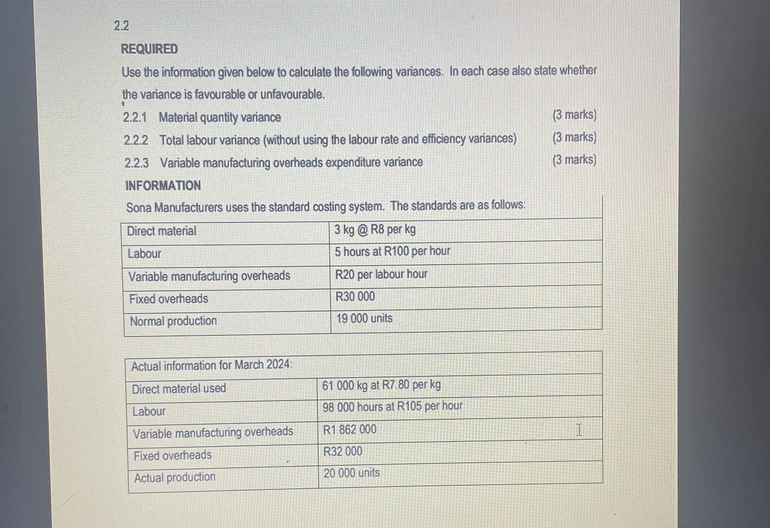  QUESTION 2 (20 Marks) 2.1 REQUIRED Study the information provided below