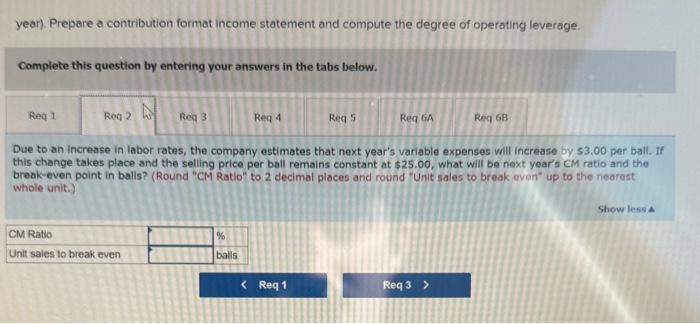 tabs below. Compute (a) last year's CM ratio and the break-even point