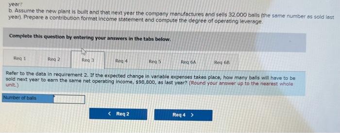 in balls, and (b) the degree of operating leverage at last year's