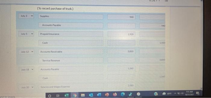 Co. on July 1, 2020. During July, the following transactions were completed.