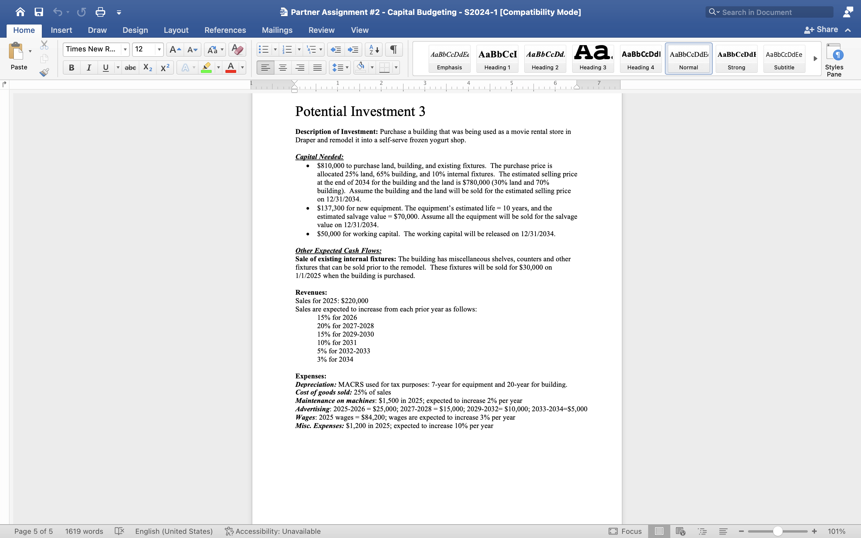  Partner Project #2: Capital Budgeting 75 points Due April 11,2024 by