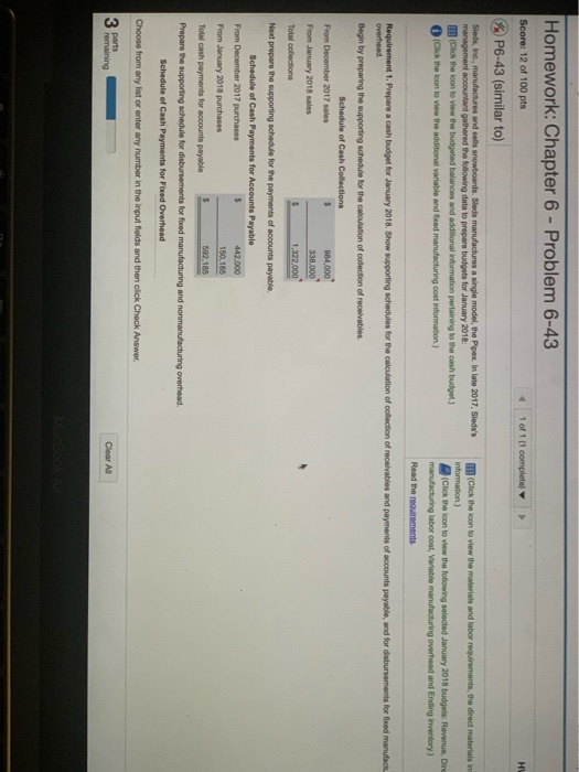  Homework: Chapter 6 - Problem 6-43 Score: 12 of 100 pts