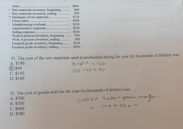  $40 Sales ...... $990 Raw materials inventory, beginning ....... - Raw