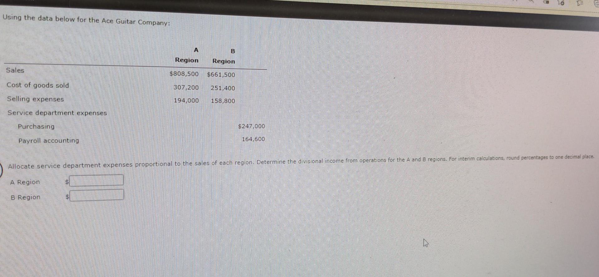 Using the data below for the Ace Guitar Company: A B
