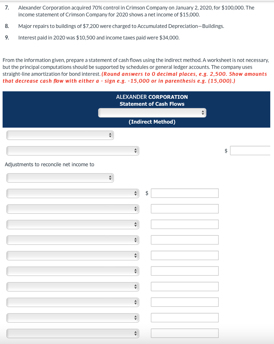 sheet accounts at the beginning and end of the year are shown