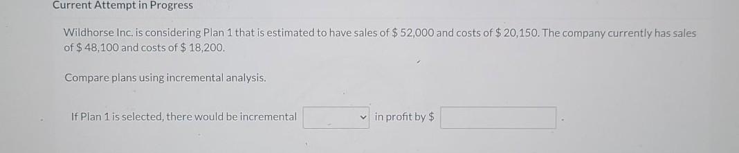  Current Attempt in Progress Wildhorse Inc. is considering Plan 1 that