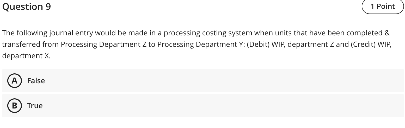 Question 9 1 Point The following journal entry would be made