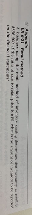  Appendix EX 6-21 Retail method A business using the retail method