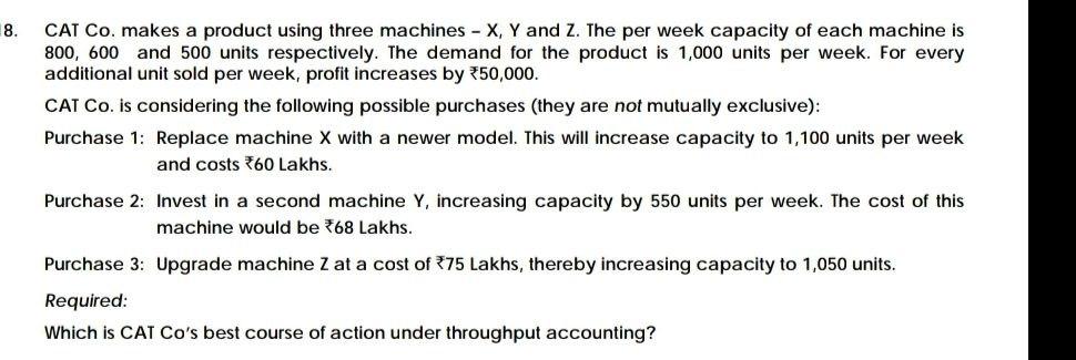 8. CAT Co. makes a product using three machines - X,