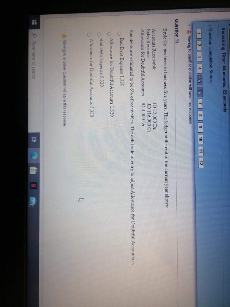 Remaining Time: 54 minutes, 22 seconds. Question Completion Status: 9 10