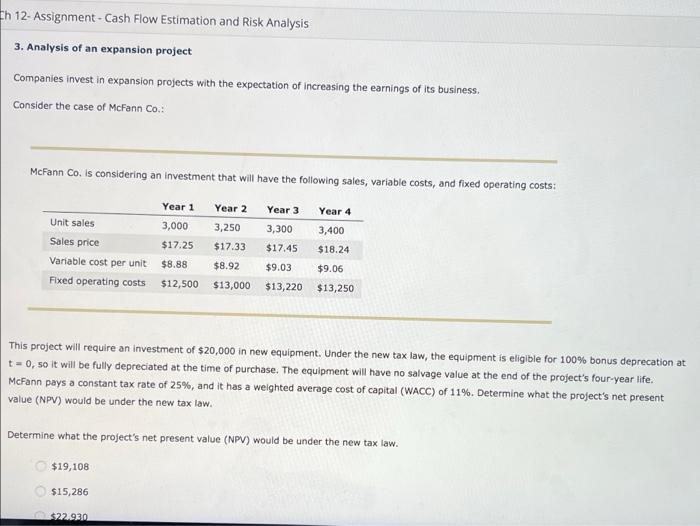  Eh 12- Assignment - Cash Flow Estimation and Risk Analysis 3.