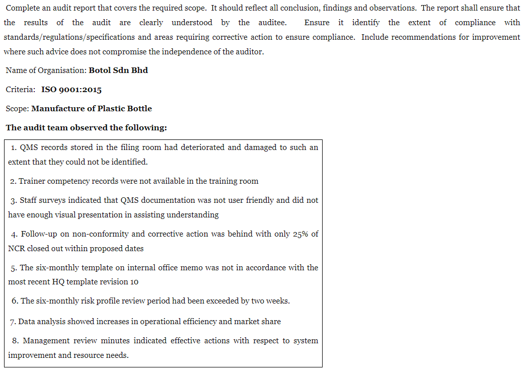  Follow below template to do audit plan Complete an audit report