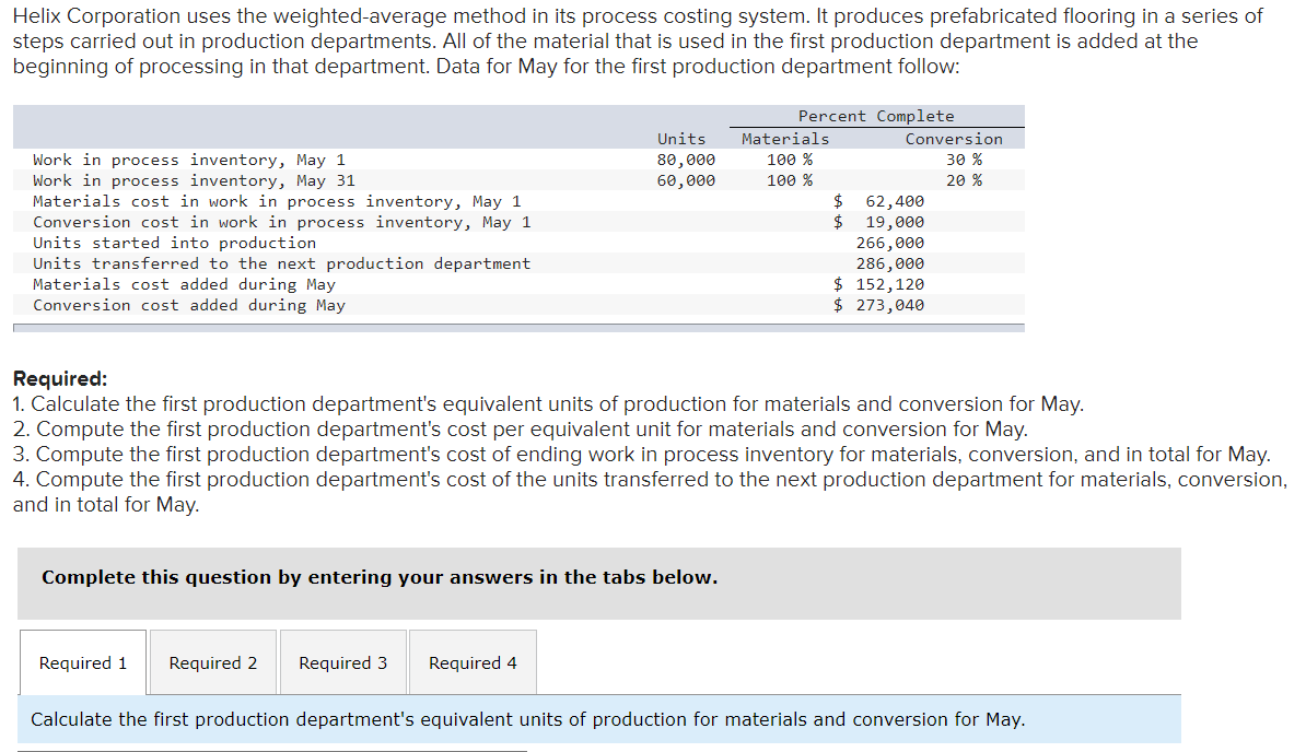 Helix Corporation uses the weighted average method in its process costing
