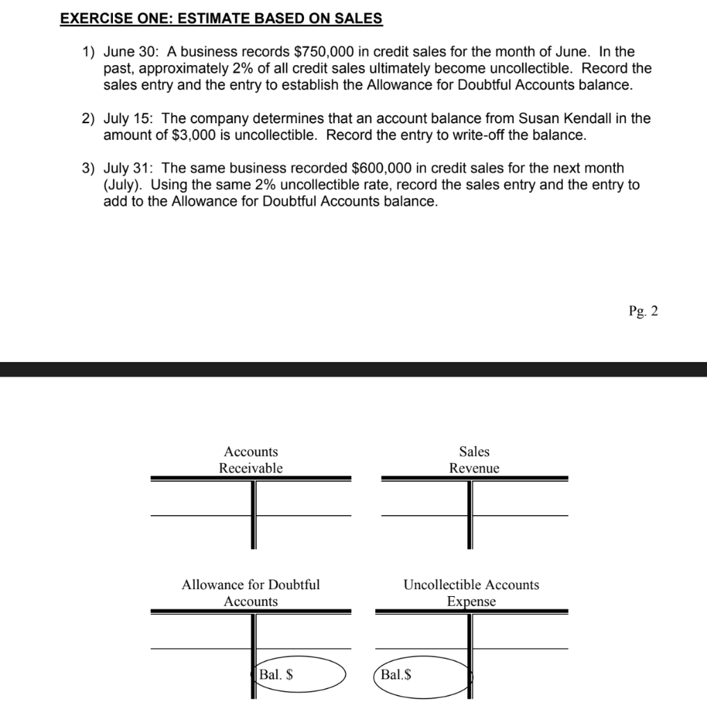  EXERCISE ONE: ESTIMATE BASED ON SALES 1) June 30: A business
