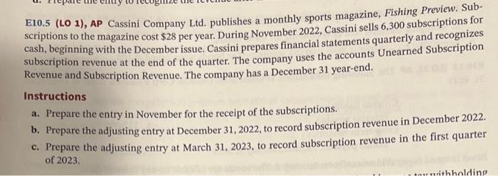 can you help me please E10.5 (LO 1), AP Cassini Company Ltd.