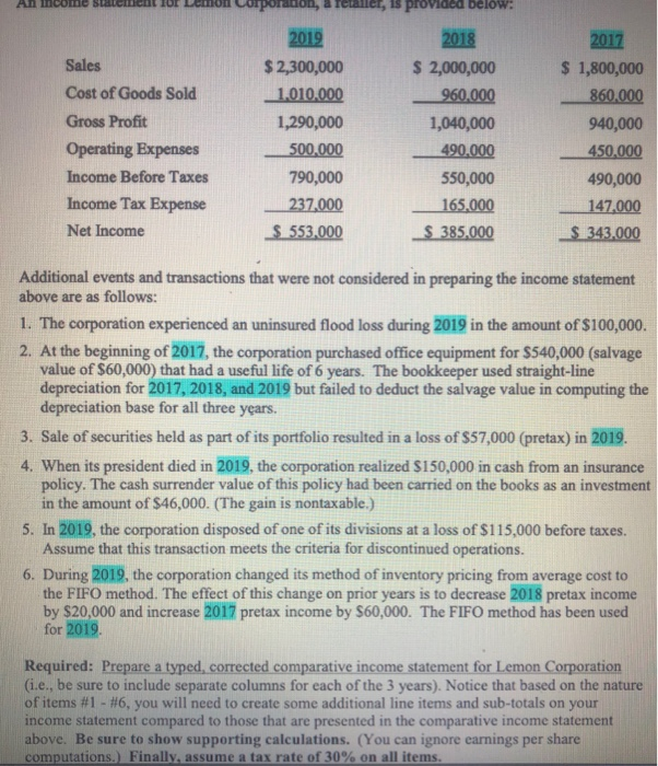 multiple step income statement with several irregular items An Income statement of