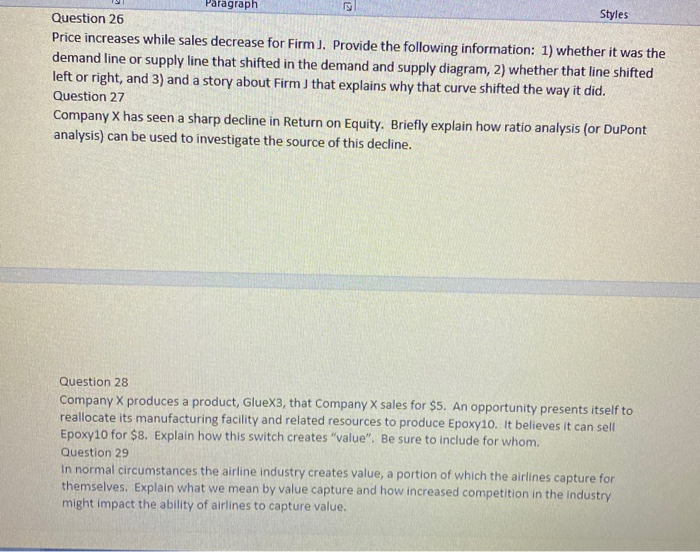  Paragraph Styles Question 26 Price increases while sales decrease for Firm).