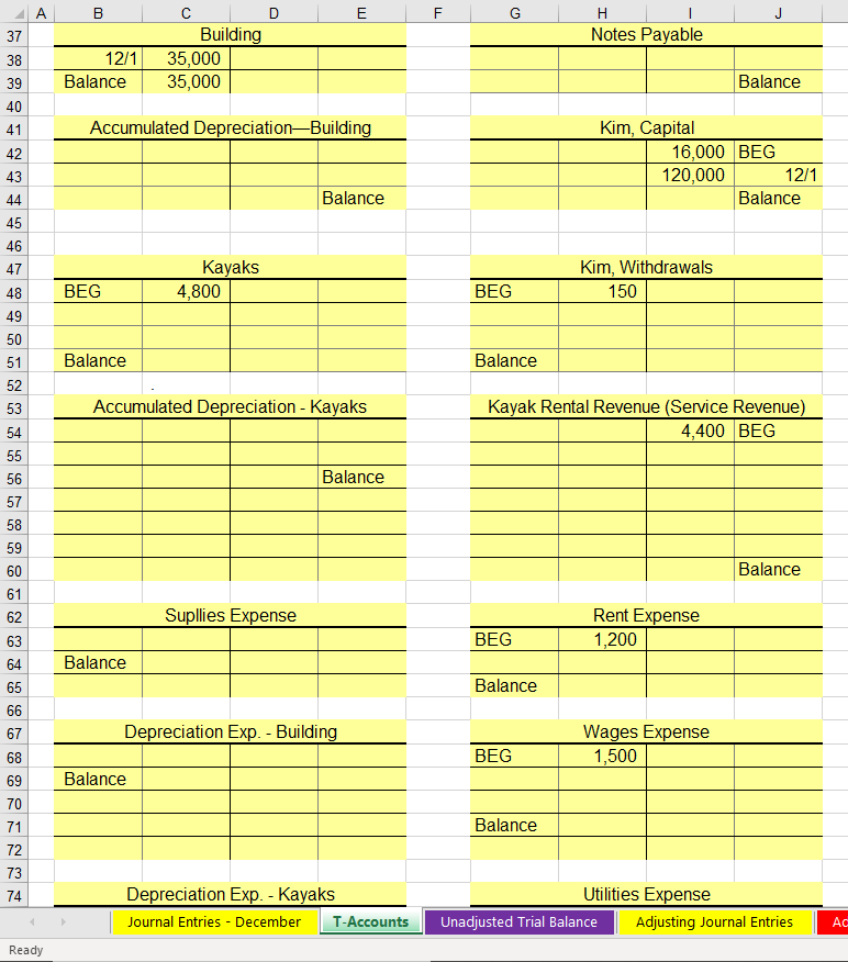 the adjusting entries to the T-Accounts. In the T-accounts, denote each adjusting